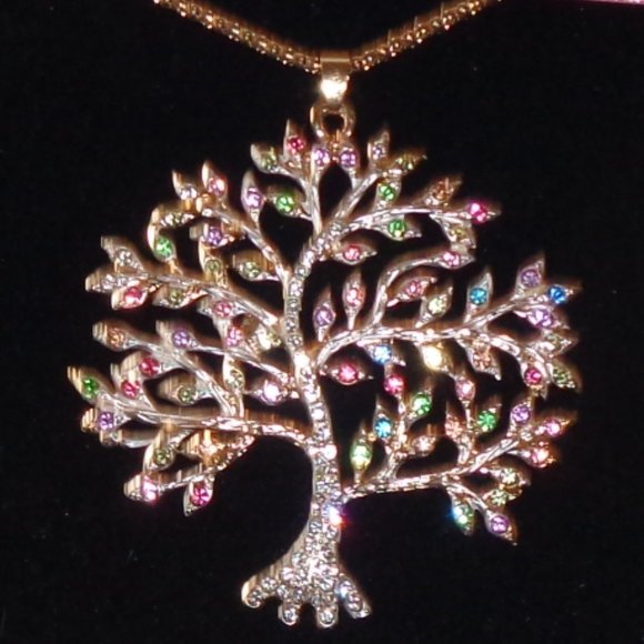 Unique Pastel Crystals TREE OF LIFE Pendant NECKLACE - Picture 3 of 4